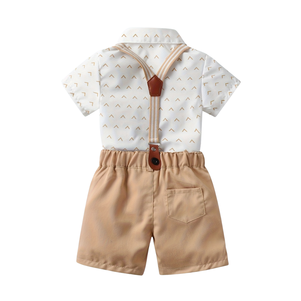2 Piece Short Sleeved Collared Shirt With Shorts Bow Tie Set