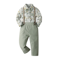 Baby Boys Printed Floral Shirt With Bow Tie And Suspender Pants Set