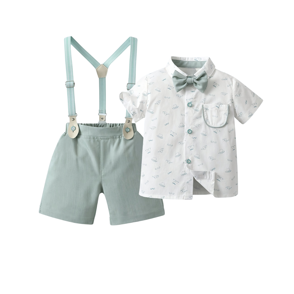 2 Piece Of Short Sleeve Shirt And Suspender Shorts Outfit Set