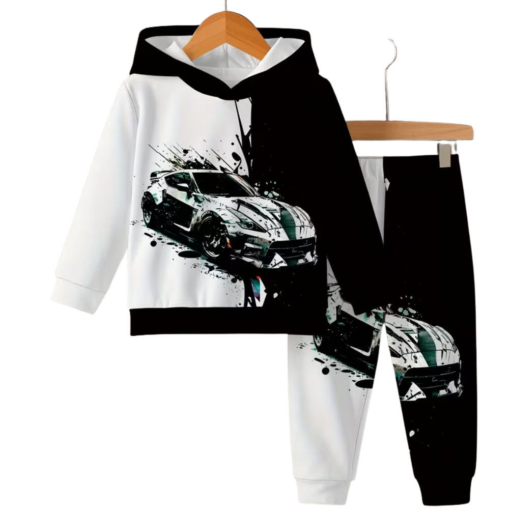 Boys Car Themed Hoodie And Pants Set