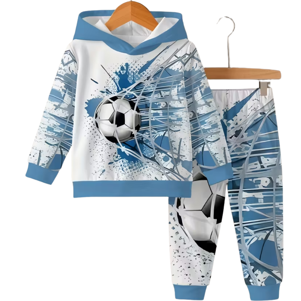 Boys Hoodie And Pants Set With Soccer Print