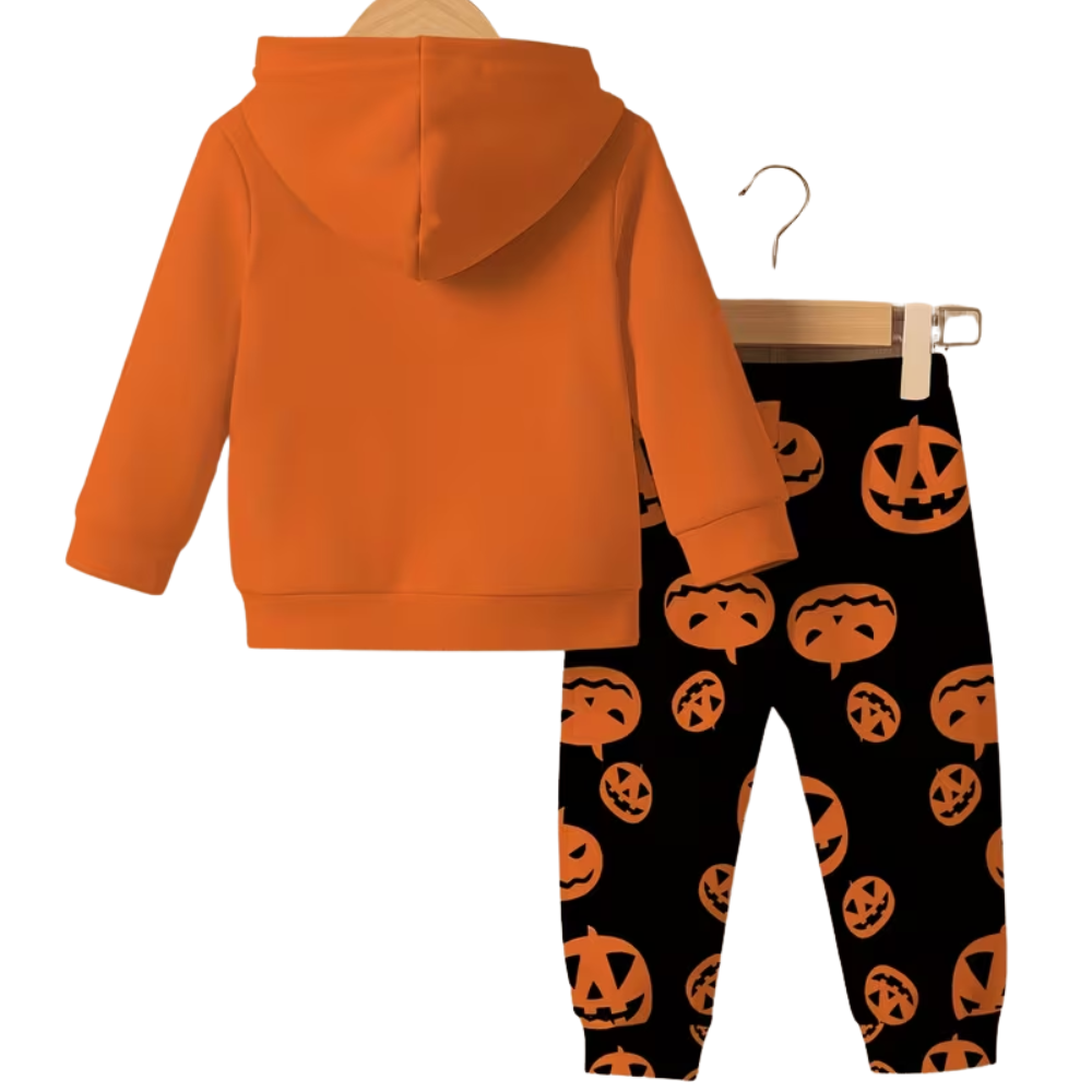 Kids Pumpkin Print Hoodie And Pants Set