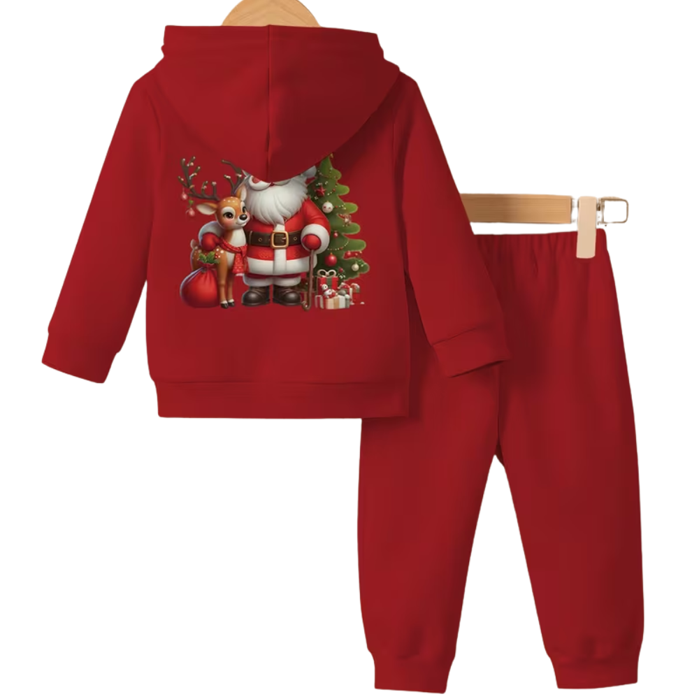 Boys Christmas Santa And Elves Print Hoodie Pants Set
