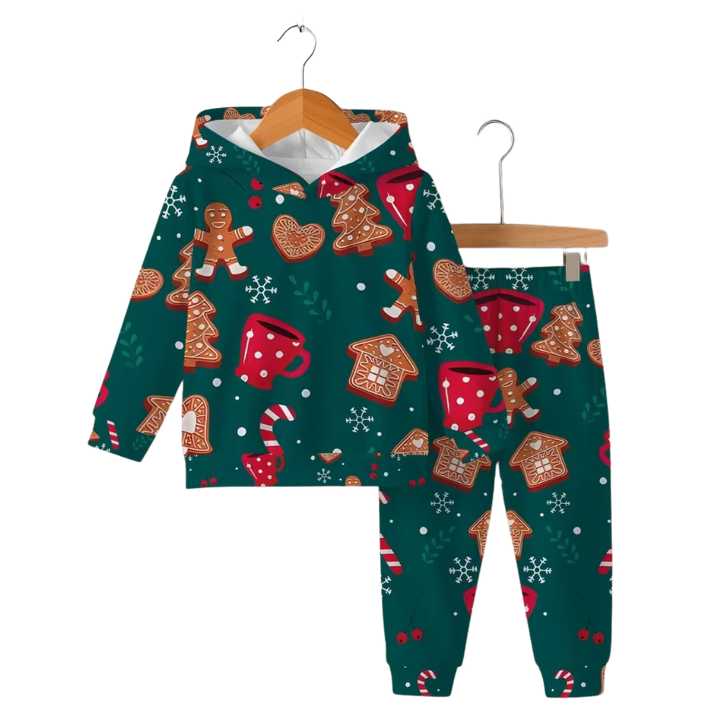 Christmas Gingerbread Print Hoodie And Pants Set