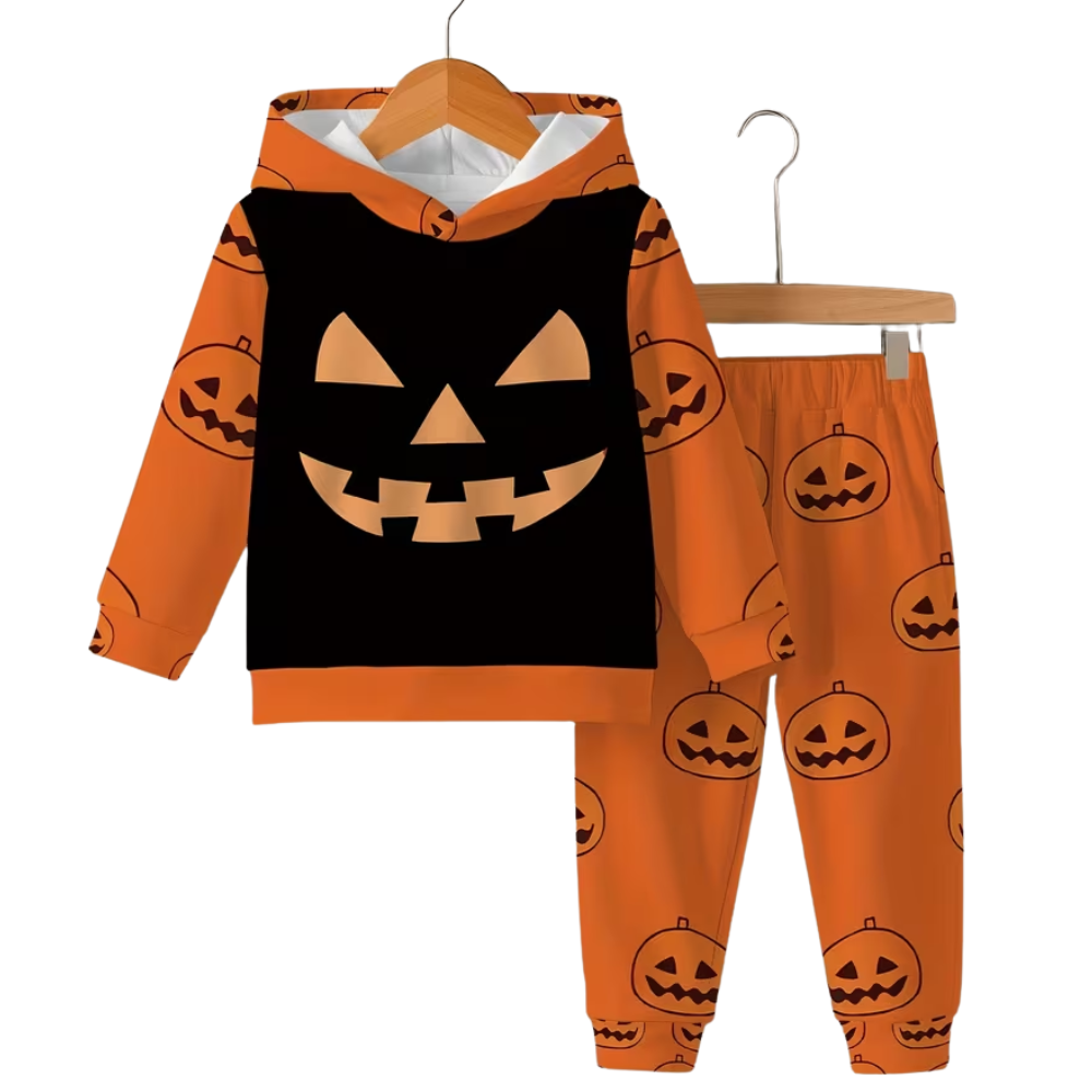 Boys Pumpkin Print Hoodie And Pants Set