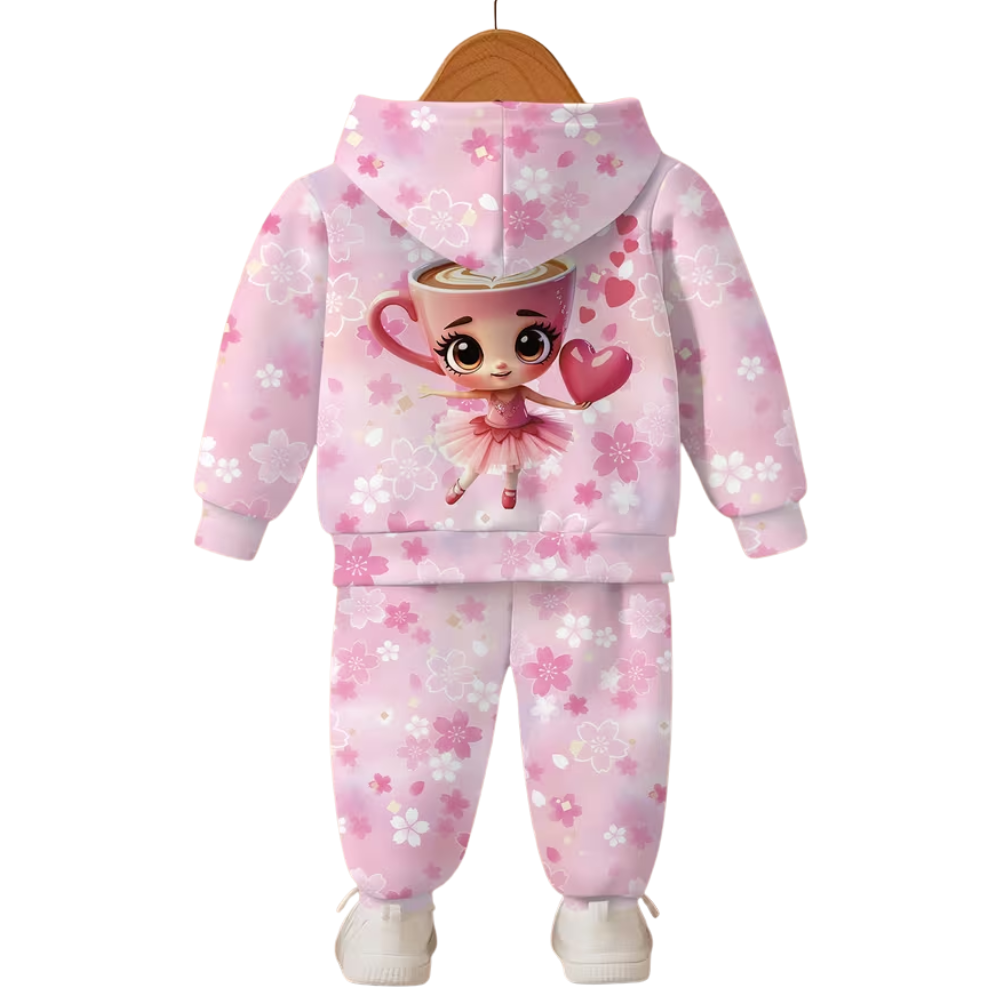 Coffee Printed Pullover Sweatshirt And Pants Set