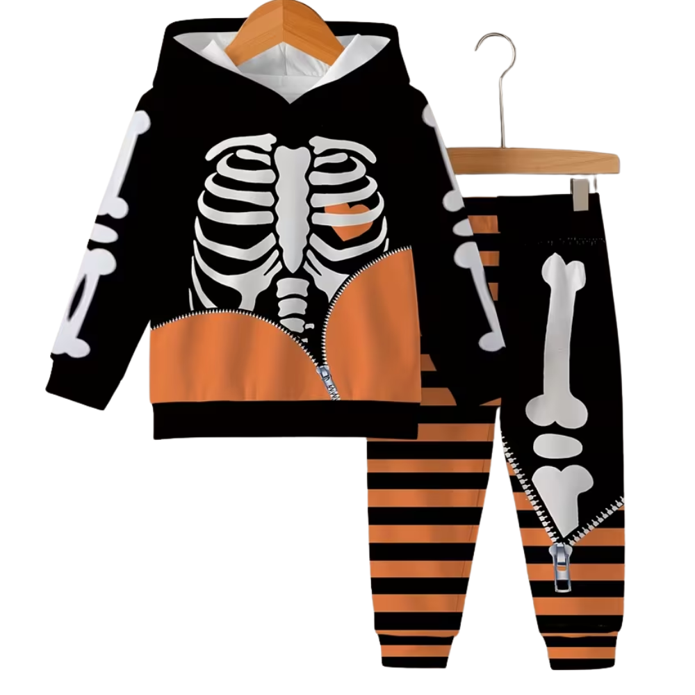 Printed Hoodie And Matching Striped Pants Set