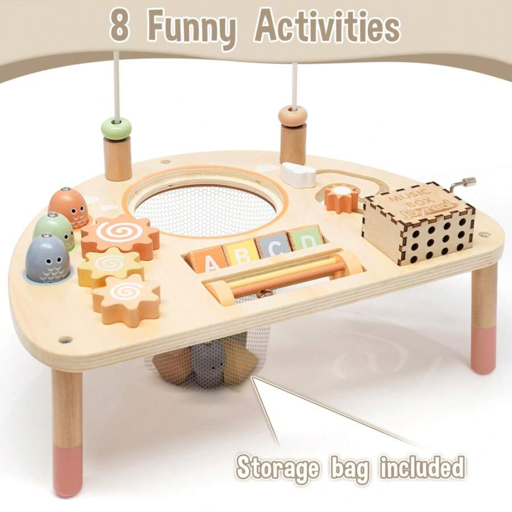 Kids Montessori Wooden Activity Table With 8 In 1 Learning