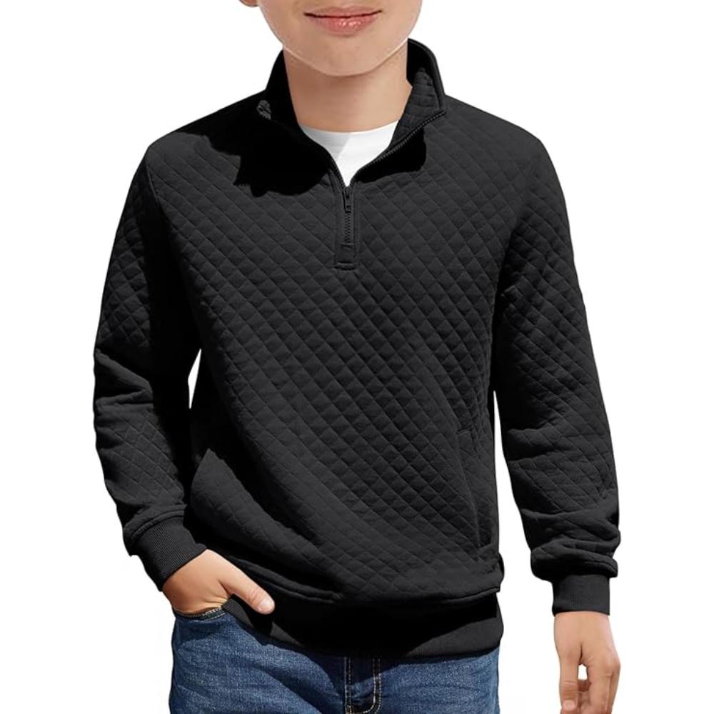 Boys Quilted Sweatshirt With Quarter Zip And Long Sleeves
