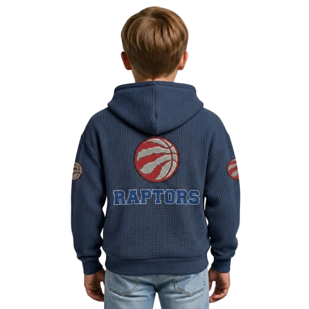 Toronto Raptors EST 1995 Kids Baseball Fan Printed Waffle Quarter Zip Hoodie