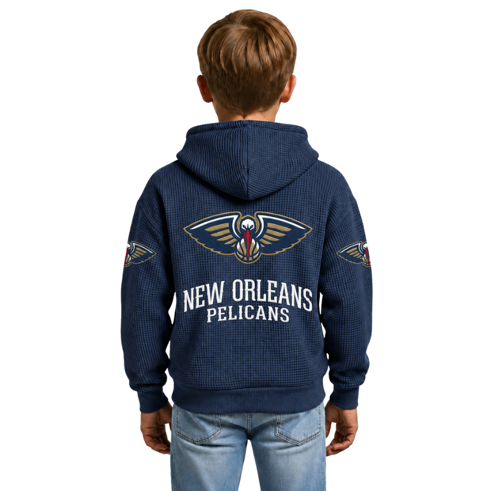 New Orleans Pelicans EST 2002 Kids Baseball Fan Printed Waffle Quarter Zip Hoodie