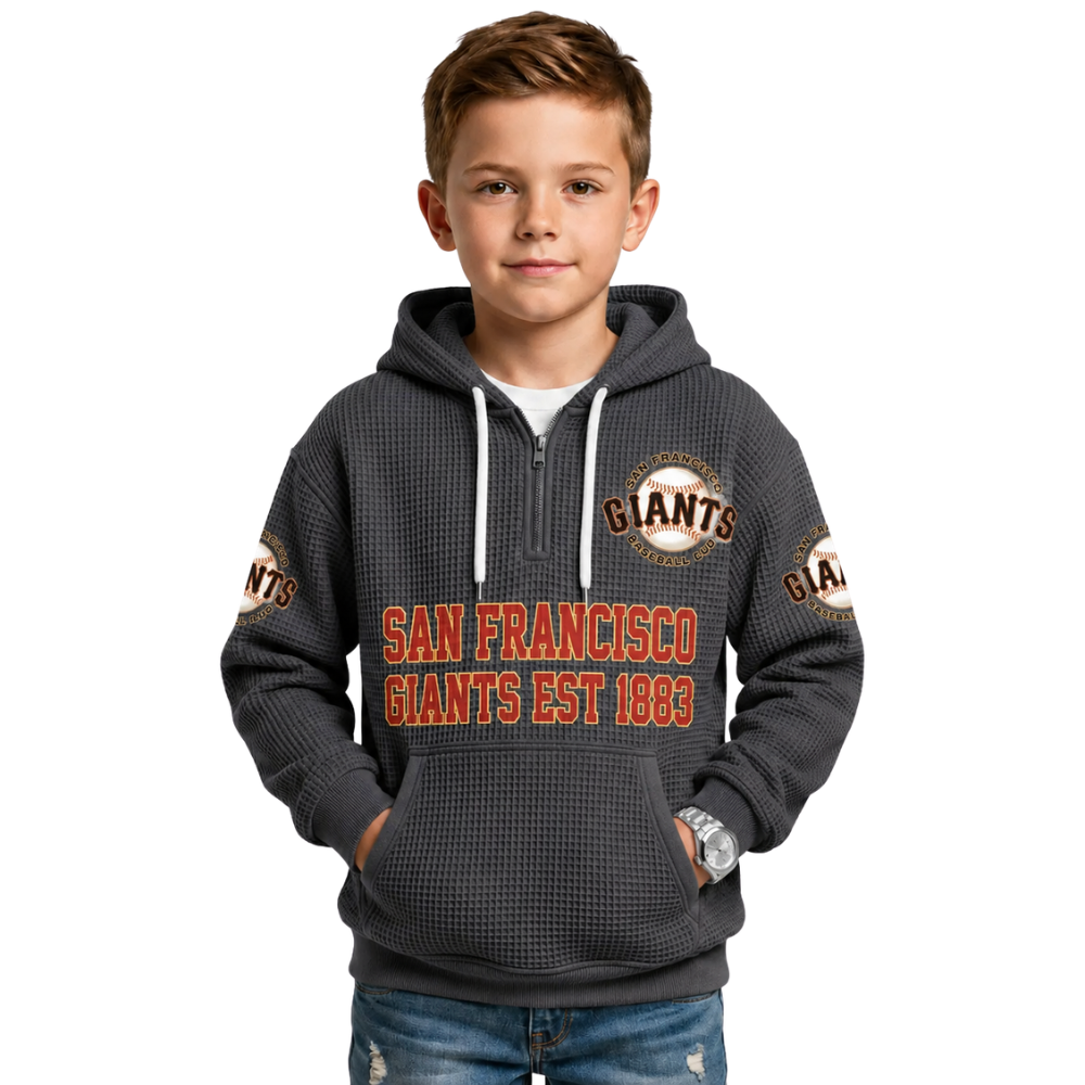 San Francisco Giants Kids Baseball Fan Printed Waffle Quarter Zip Hoodie EST 1883