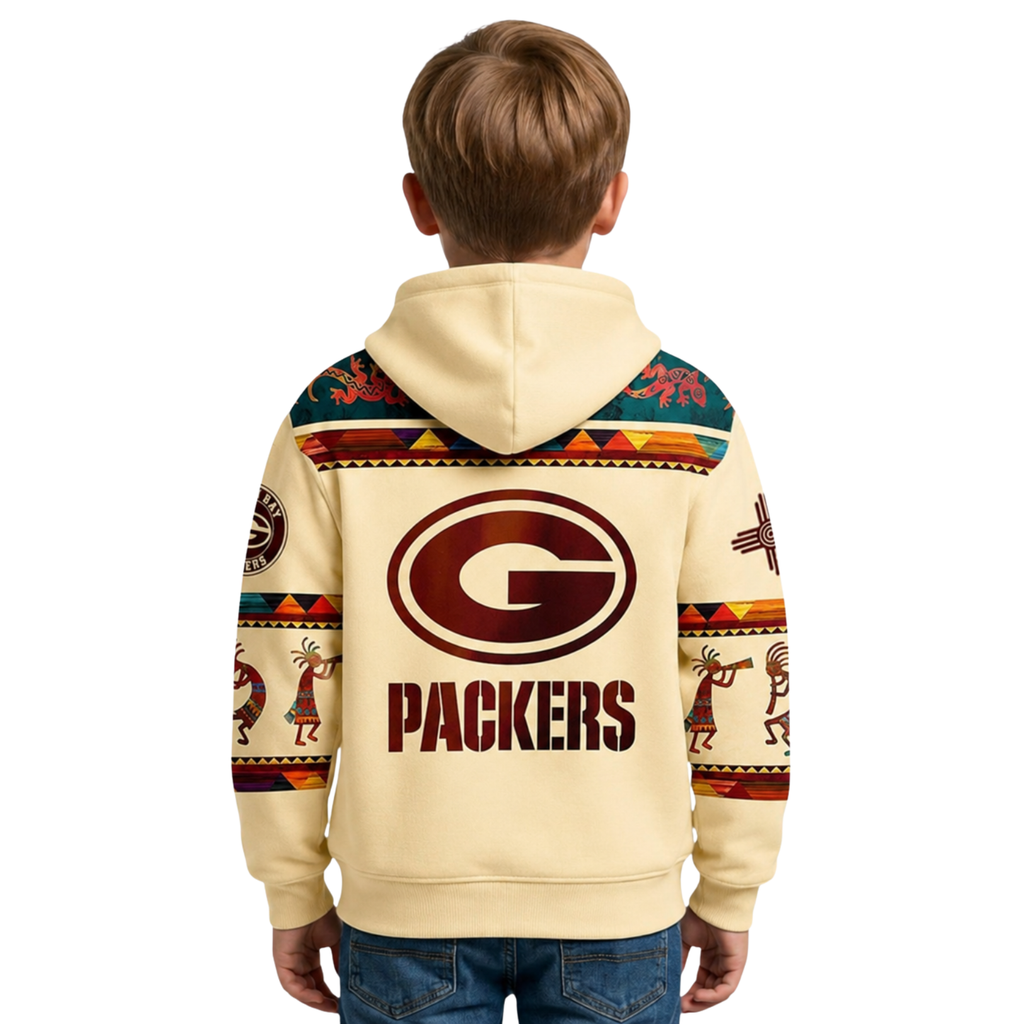 Green Bay Packers Football Themed Graphic Kids Hoodie