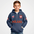 FIFA 2026 Poland Printed Waffle Quarter Zip Kids Football Fan Hoodie