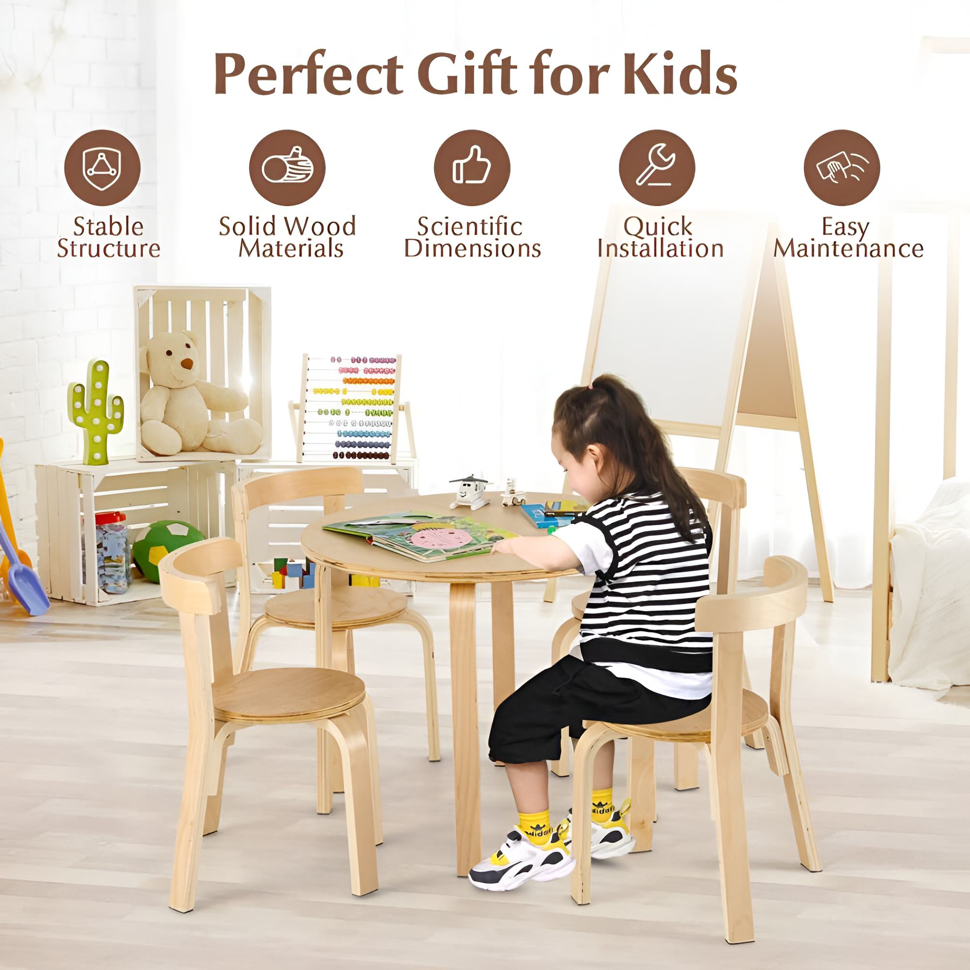 5 Piece Kids Wooden Curved Activity Table And Chair Set