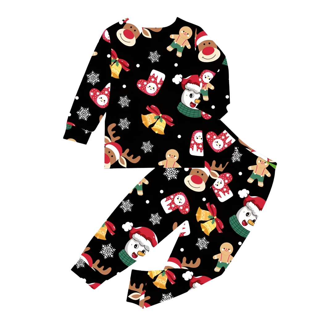 Christmas Reindeer And Snowman Printed Long Sleeve Outfit Set