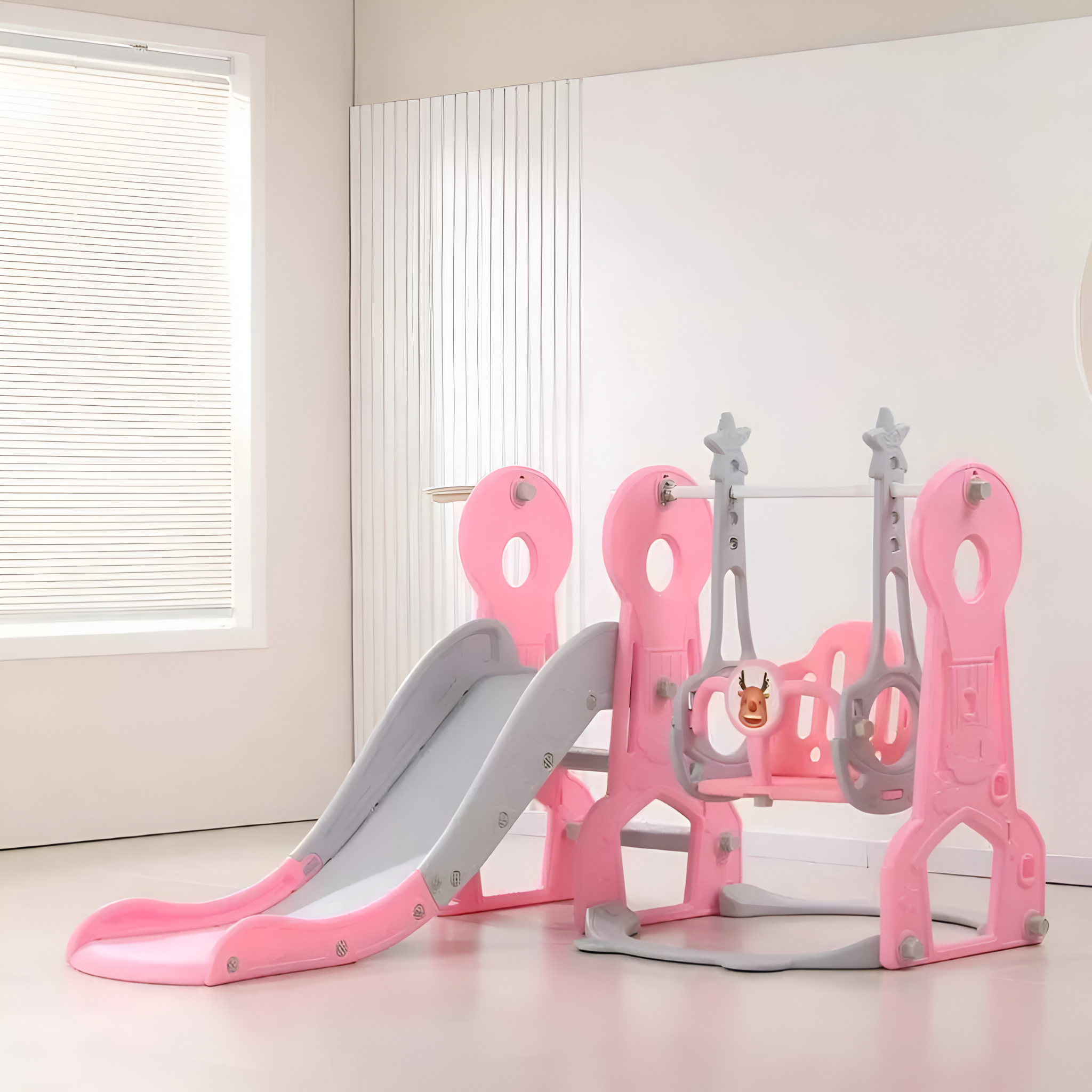Kids 4 In 1 Swing And Slide Set With Basketball Hoop