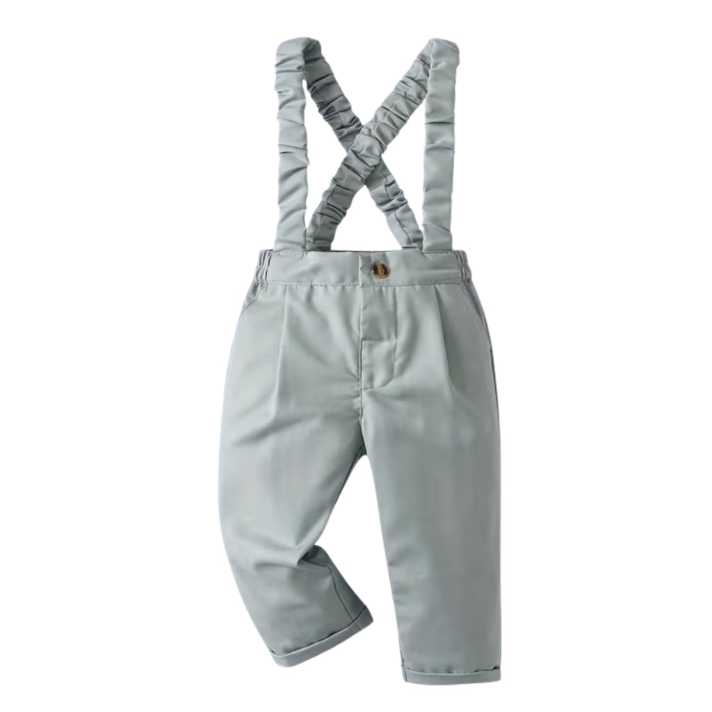 Baby Boys 2 Piece Long Sleeve Shirt And Suspender Pants Set With Bow Tie