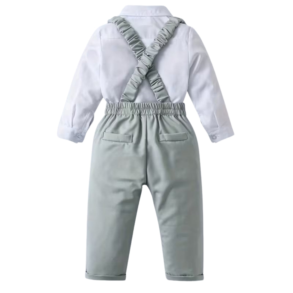 Baby Boys 2 Piece Long Sleeve Shirt And Suspender Pants Set With Bow Tie