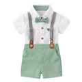Baby Boys 2 Piece Of Short Sleeve Shirt With Bow Tie And Suspender Shorts Set