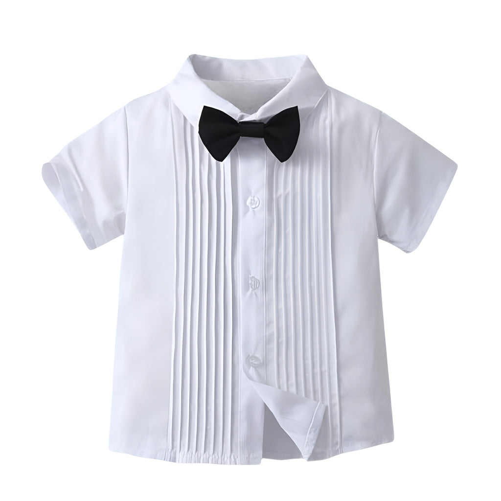 Boys 2 Piece Of Short Sleeve Shirt And Suspender Shorts Set
