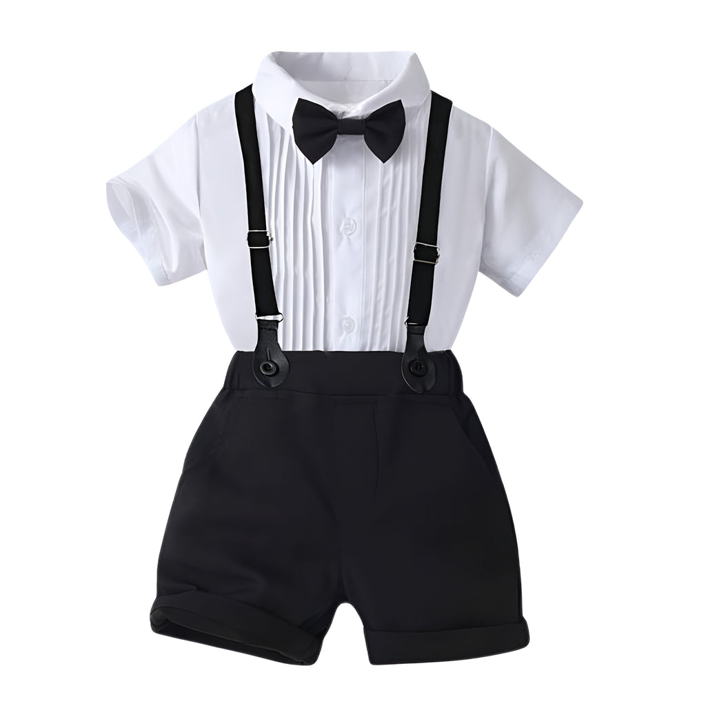 Boys 2 Piece Of Short Sleeve Shirt And Suspender Shorts Set