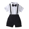 Boys 2 Piece Of Short Sleeve Shirt And Suspender Shorts Set