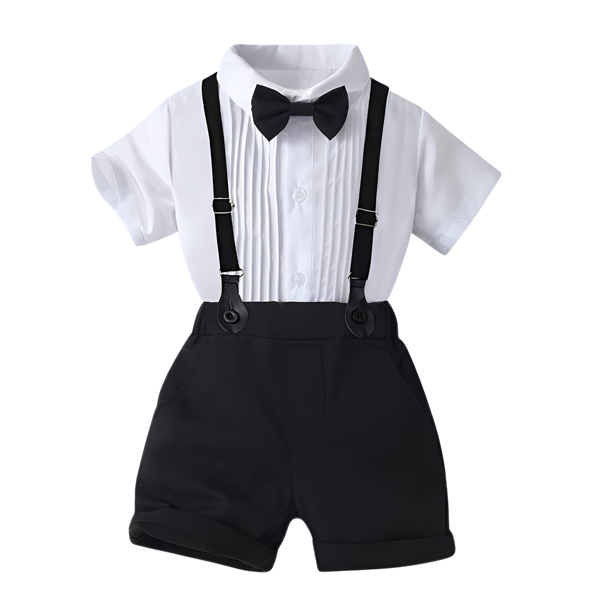 Boys 2 Piece Of Short Sleeve Shirt And Suspender Shorts Set