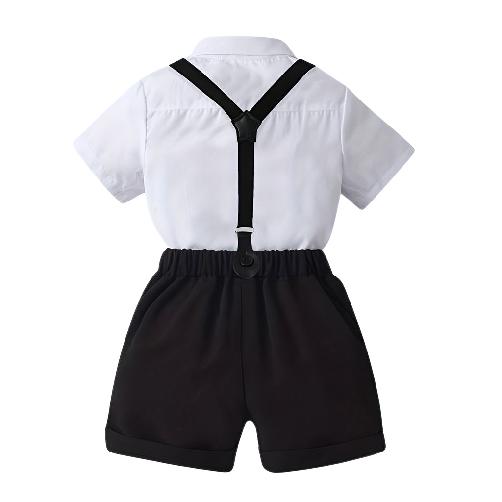 Boys 2 Piece Of Short Sleeve Shirt And Suspender Shorts Set