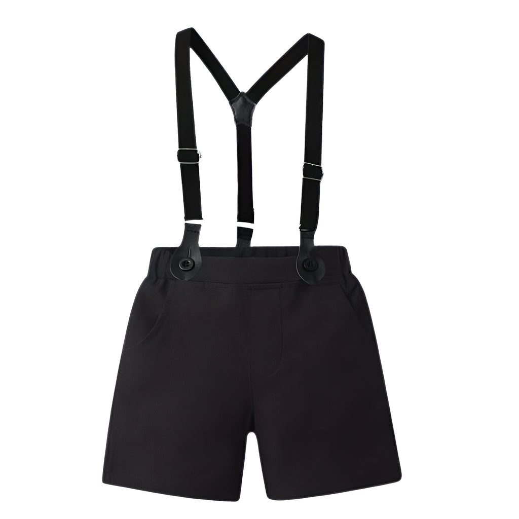Boys 2 Piece Of Short Sleeve Shirt And Suspender Shorts Set