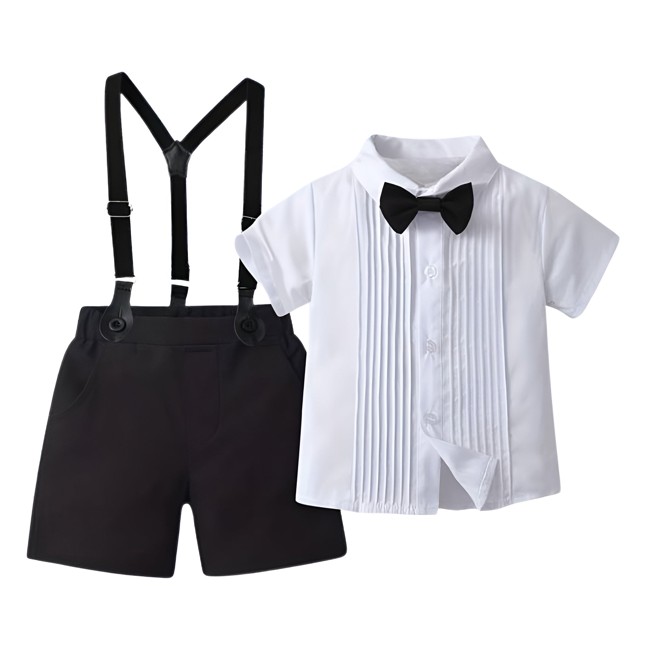 Boys 2 Piece Of Short Sleeve Shirt And Suspender Shorts Set