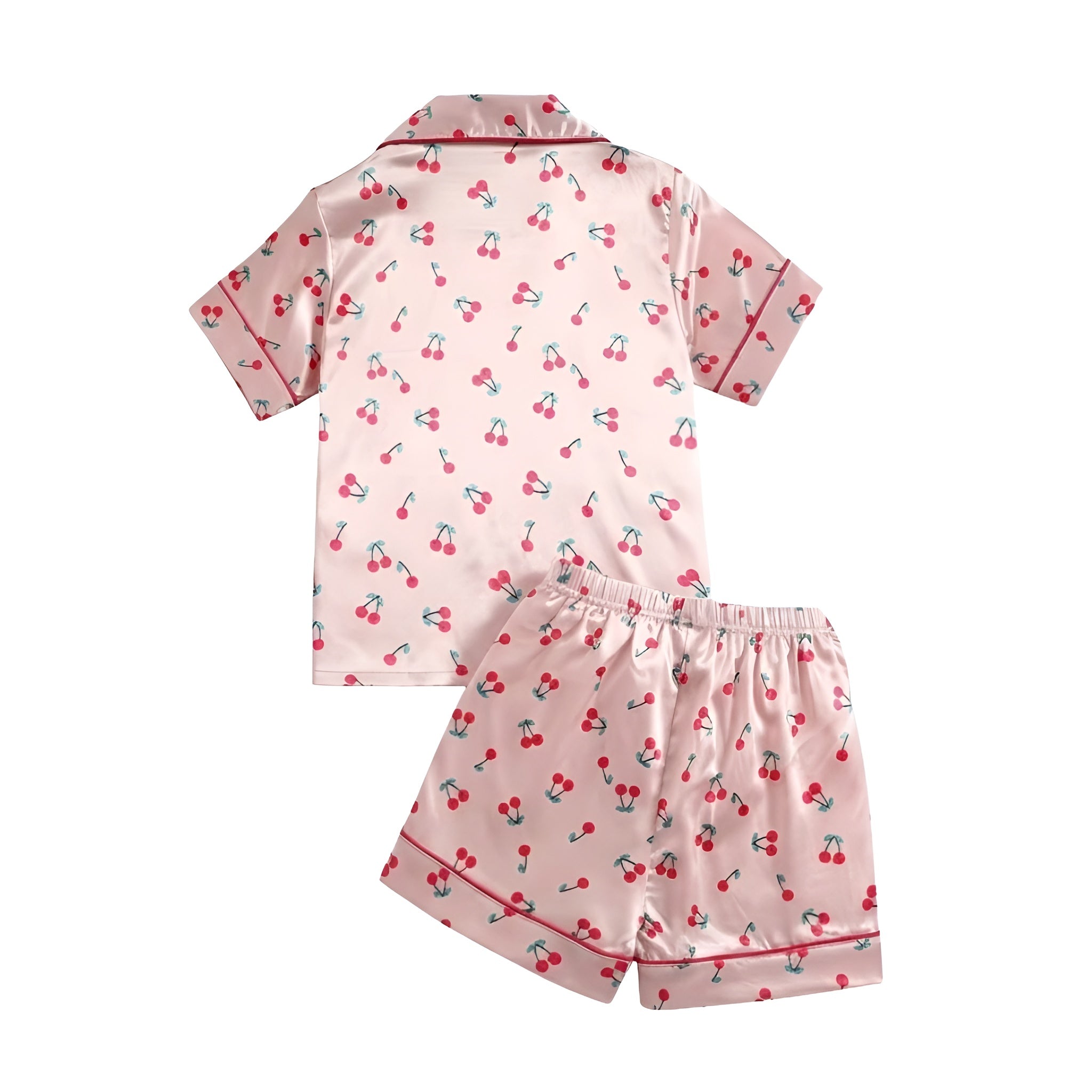 Girls 2 Piece Pajama Set With Cherry Print Top And Shorts
