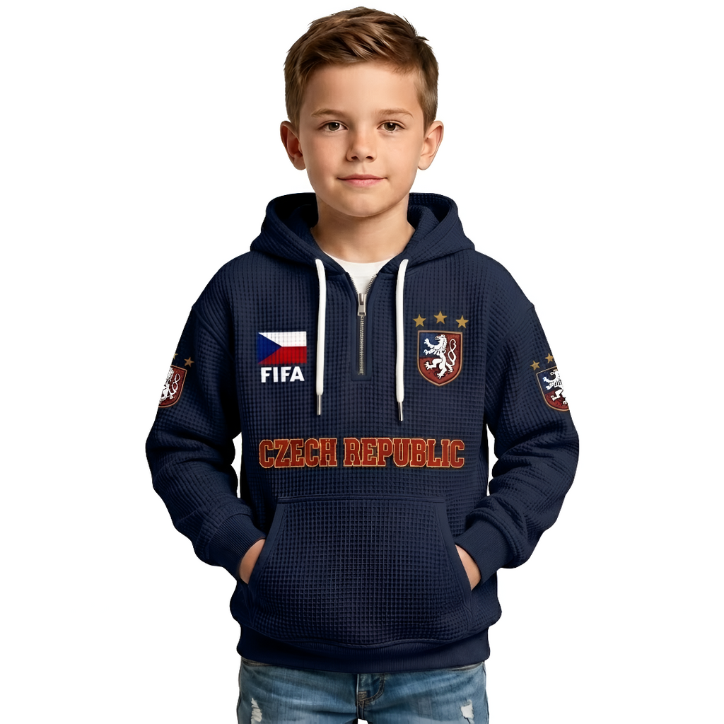 FIFA 2026 Czech Republic Printed Waffle Quarter Zip Kids Football Fan Hoodie