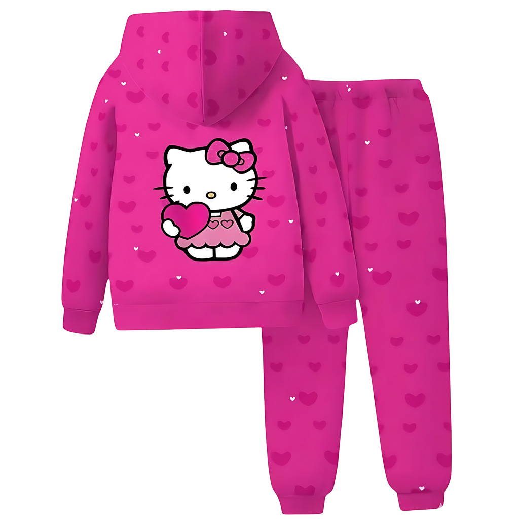 Girls Cartoon 3D Print Hoodie And Sweatpants Set