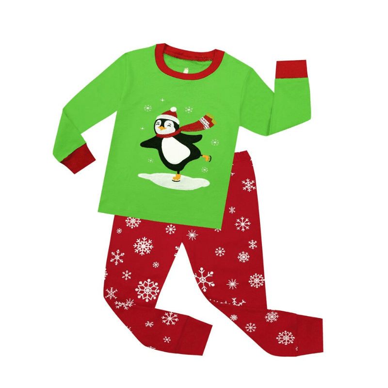Two Piece Full Sleeve Pajama Set For Kids With Penguin Print