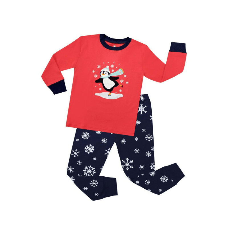Two Piece Full Sleeve Pajama Set For Kids With Penguin Print