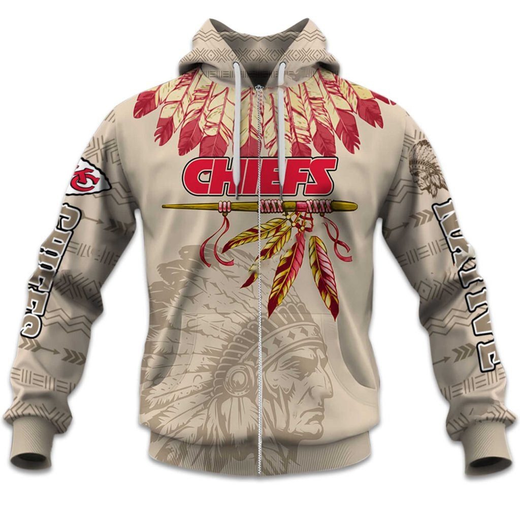 Native Heritage Printed Personalized Kansas City Chiefs Kids Football Fan Hoodie