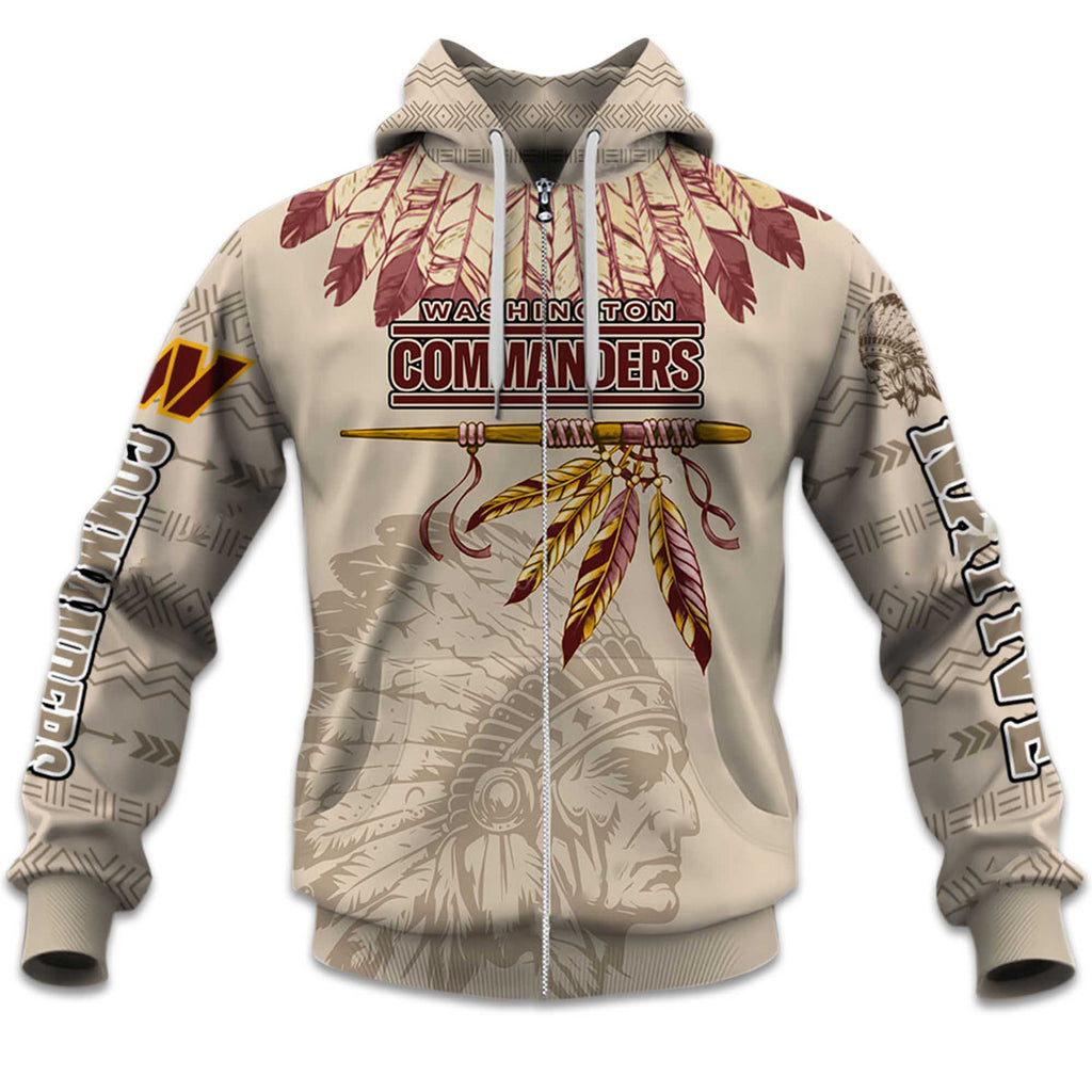 Personalized Commanders Football Native American Kids Zipper Hoodie Heritage