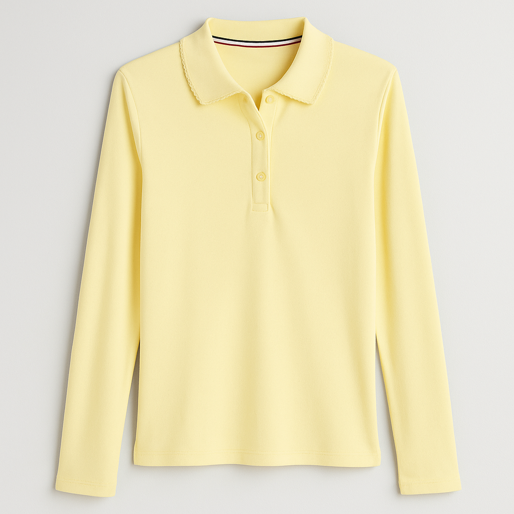 Girls Uniform Long Sleeve Picot Collar Polo