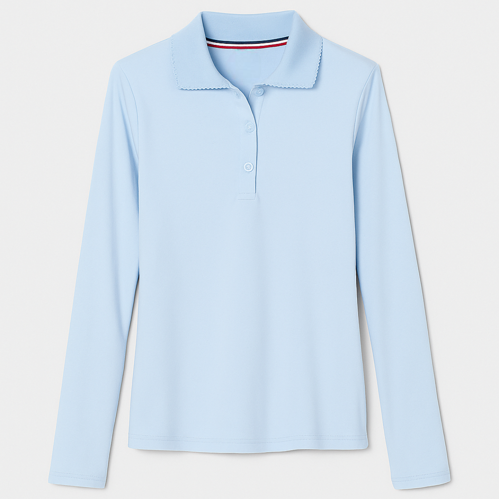 Girls Uniform Long Sleeve Picot Collar Polo