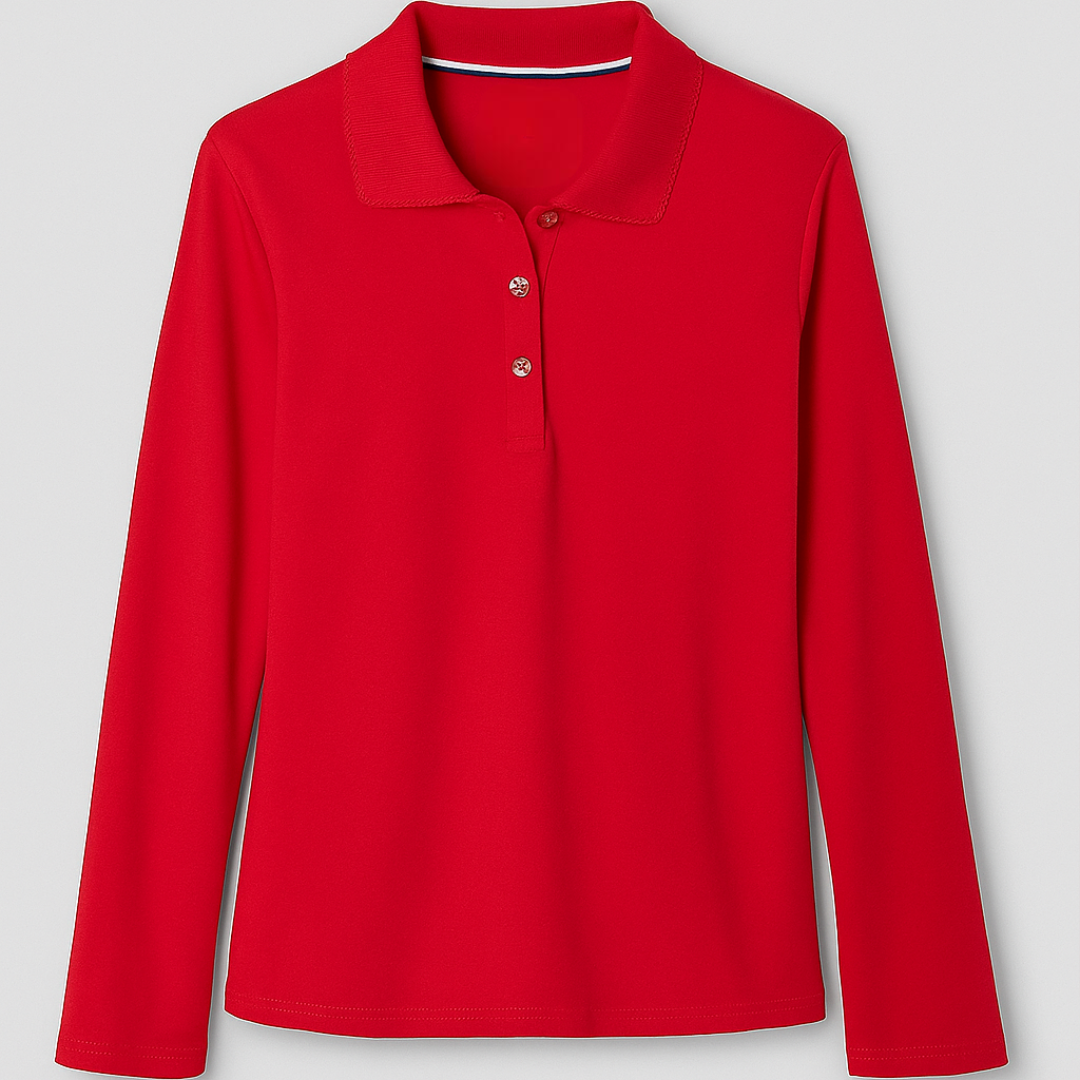 Girls Uniform Long Sleeve Picot Collar Polo