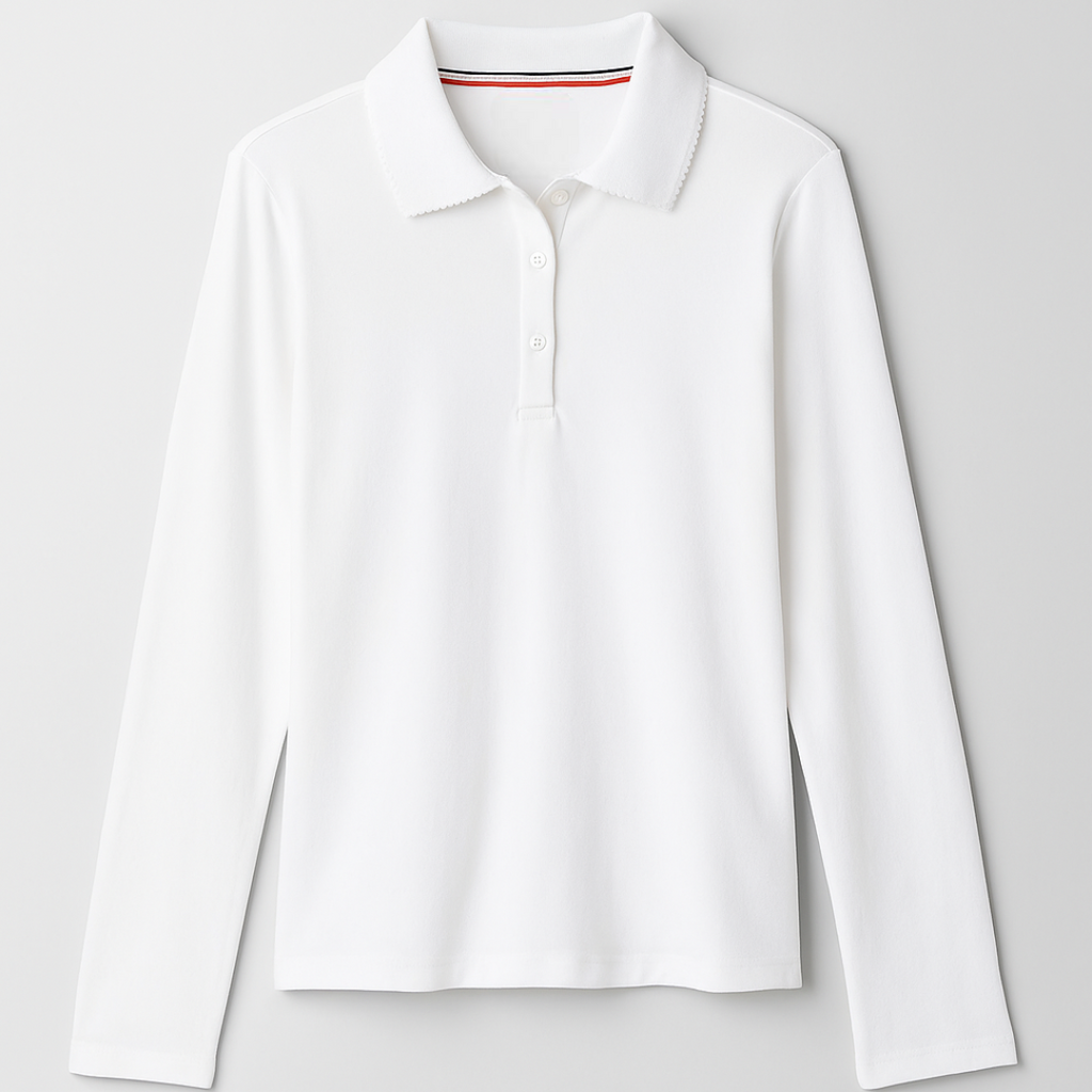 Girls Uniform Long Sleeve Picot Collar Polo