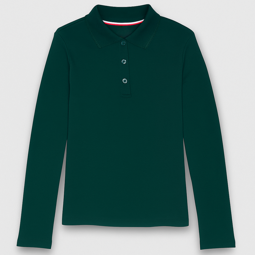 Girls Uniform Long Sleeve Picot Collar Polo