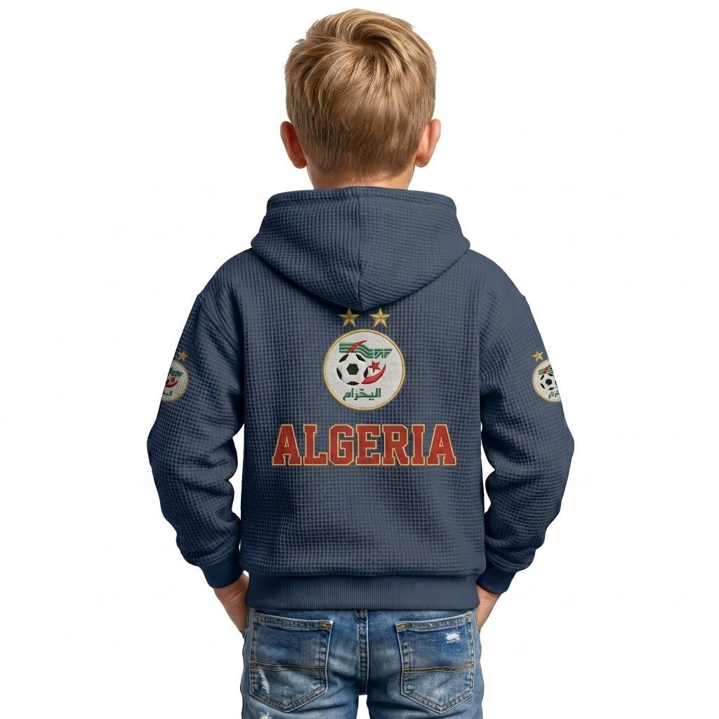 FIFA 2026 Algeria Printed Waffle Quarter Zip Kids Football Fan Hoodie
