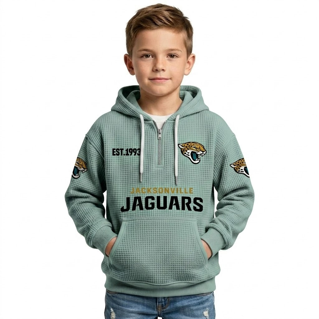 Jacksonville Jaguars EST 1993 Printed Quarter Zip Waffle Knit Kids Hoodie