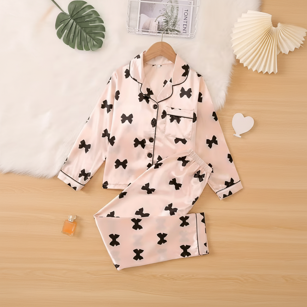 Kids Bowknot Print Pajama Set