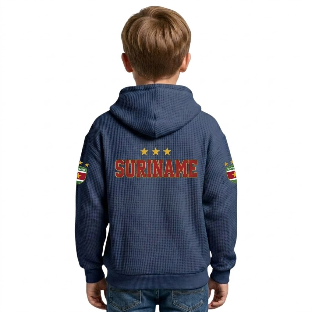 FIFA 2026 Suriname Printed Waffle Quarter Zip Kids Football Fan Hoodie