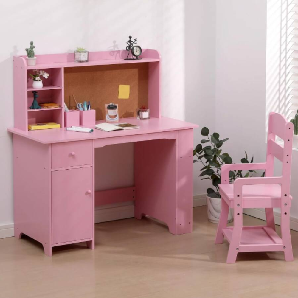 Kids Writing Desk With Bookshelf And Chair