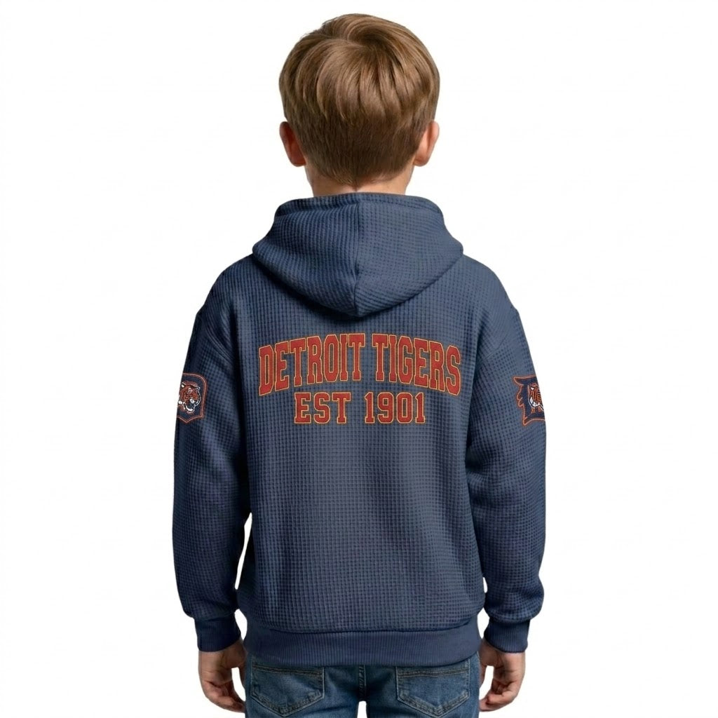Detroit Tigers EST 1901 Kids Baseball Fan Printed Waffle Quarter Zip Hoodie