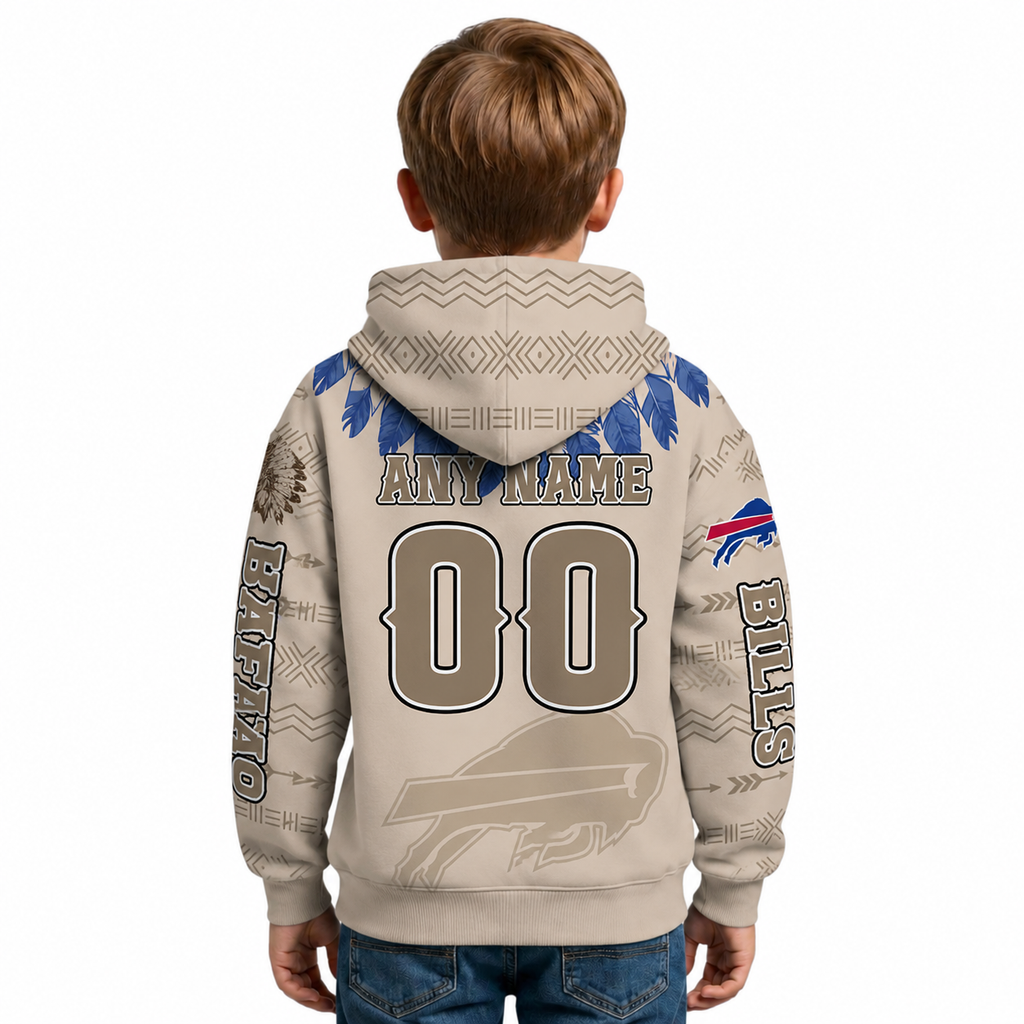 Personalized Native Heritage Themed Buffalo Bills Football Fan Pullover Kids Hoodie